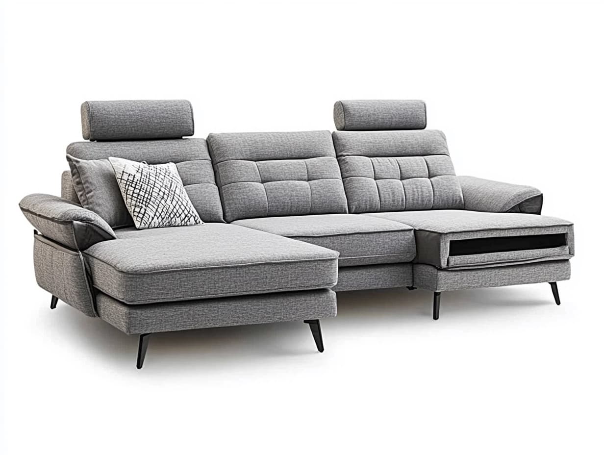 Sofá Seccional 280x160 cm Tela Tercio Pelo Gris