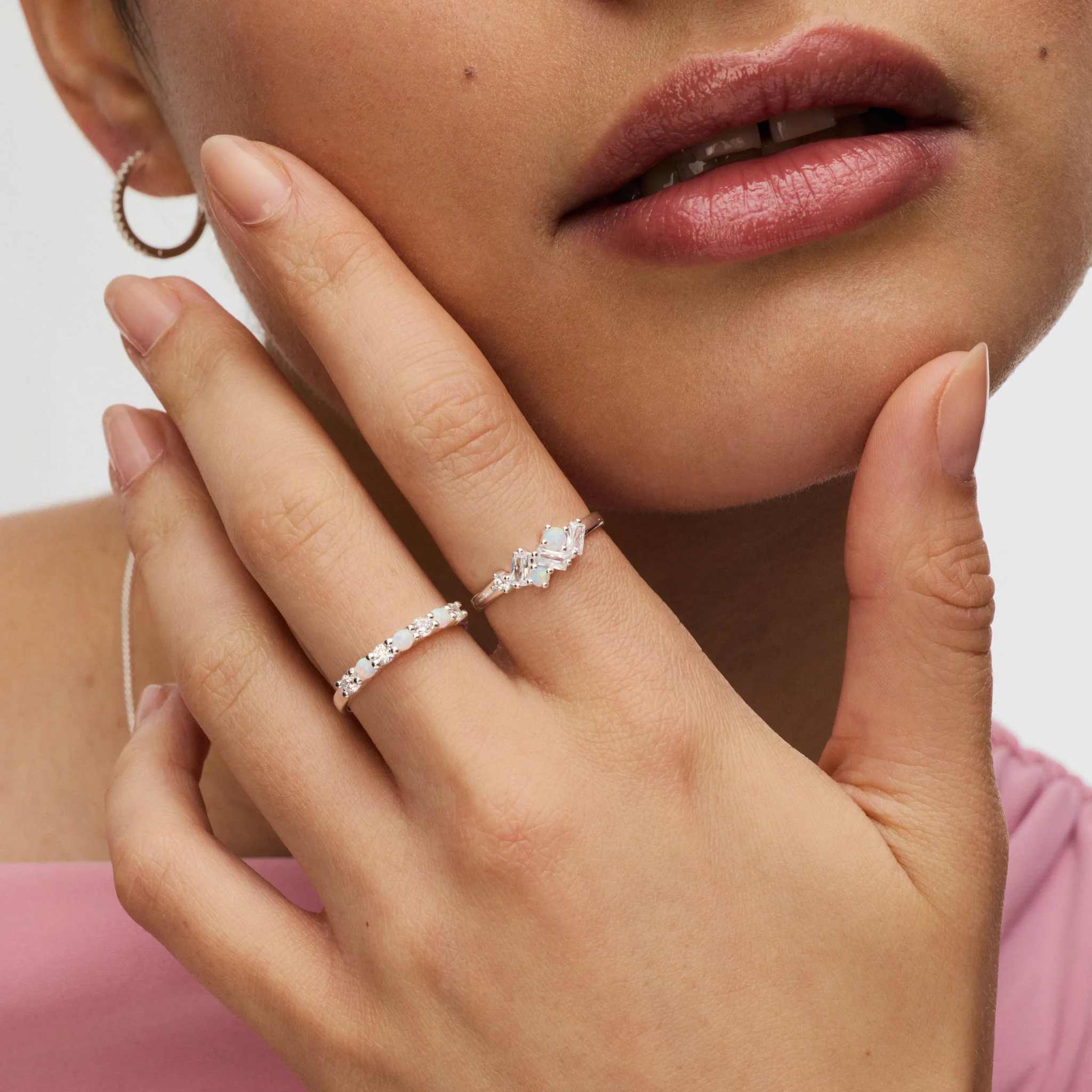 Baguette Opal Cluster Stacking Ring