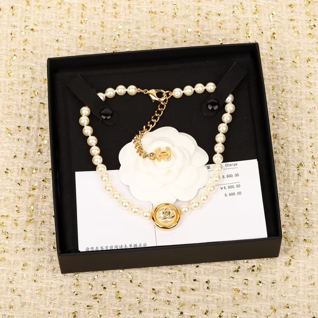 Chanel Enhancer Double C Pendant Pearl Choker Necklace - Original Replica Club