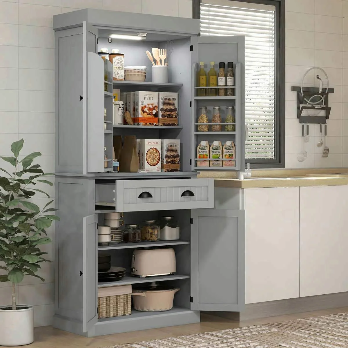 Spaco 17-Tier Kitchen Small Pantry Cabinet with 2 Doors and 6 Adjustable Shelves, Cabinet Pantry, Freestanding 5-Tier Shelving Pantries for Kitchen Storage, Gray - Image 29