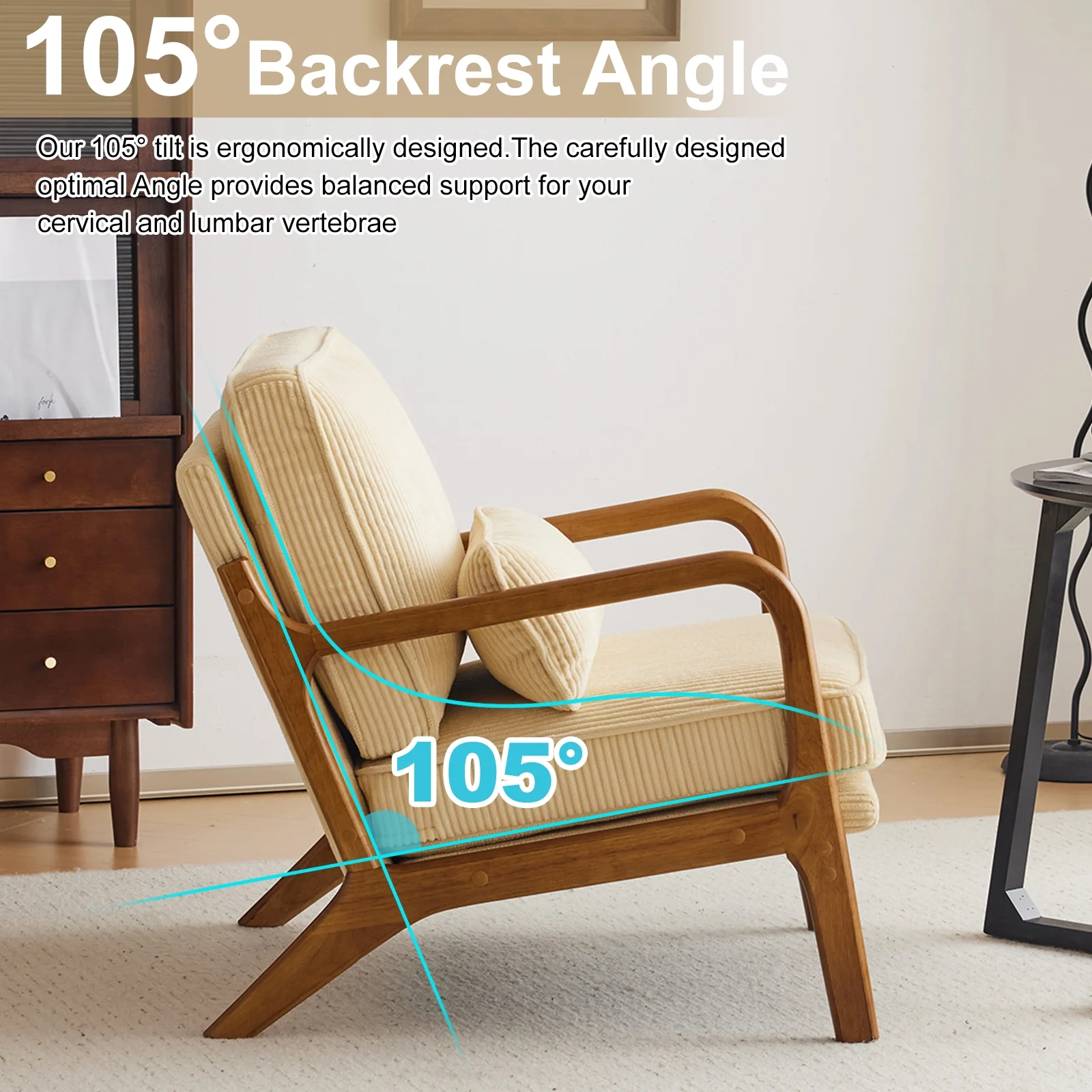 Ktaxon Accent Chair Corduroy Upholstered Armchair, Reading Club Chair with Pillow and Solid Wood Frame for Living Room Bedroom Furniture Off White - Image 60