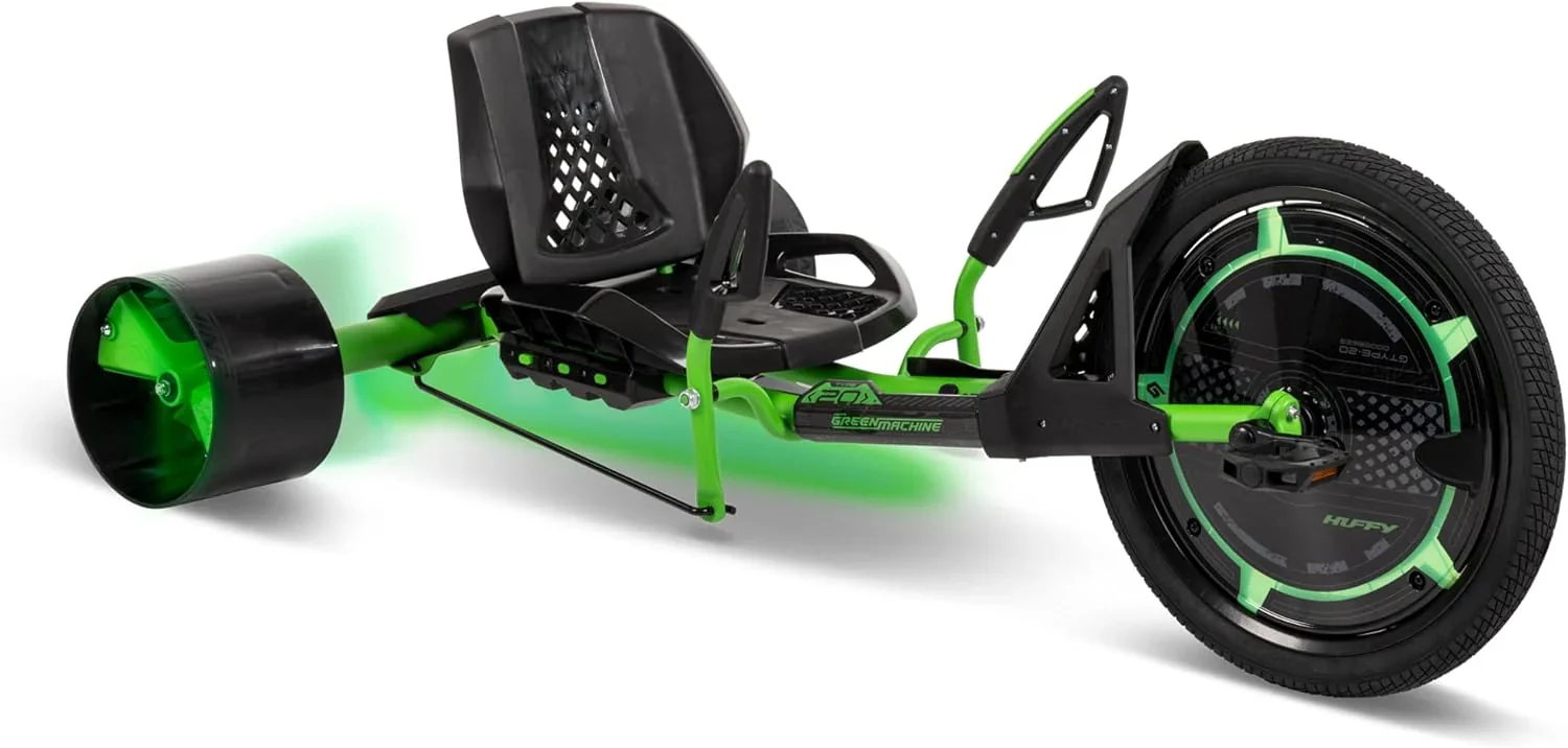 20-Inch Drift Tricycle With Adjustable Seat, LED Lighting And Foot Brakes - Green And Black 20-Inch Drift Tricycle With Adjustable Seat, LED Lighting And Foot Brakes - Green And Black