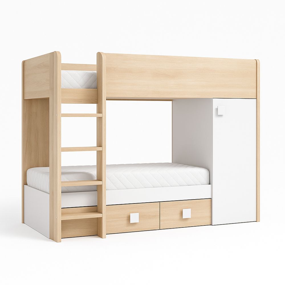 Cama literas juvenil de madera con almacenamiento,diseño moderno y escaleras