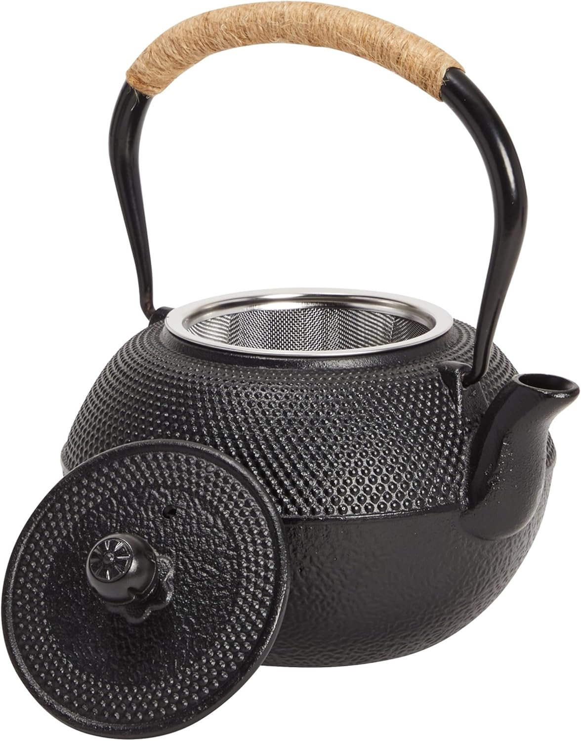 Juvale Cast Iron Teapot - 1200 mL, Black, 2 Cups - Japanese Tea Set with Stainless Steel Infuser & Stovetop Kettle for Loose Leaf Tea