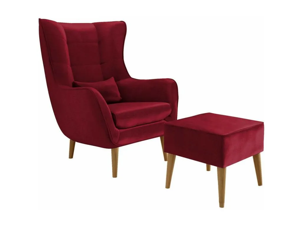 Sillón Quietena - Rojo - 106x80x95cm - Tapiz - Patas Madera