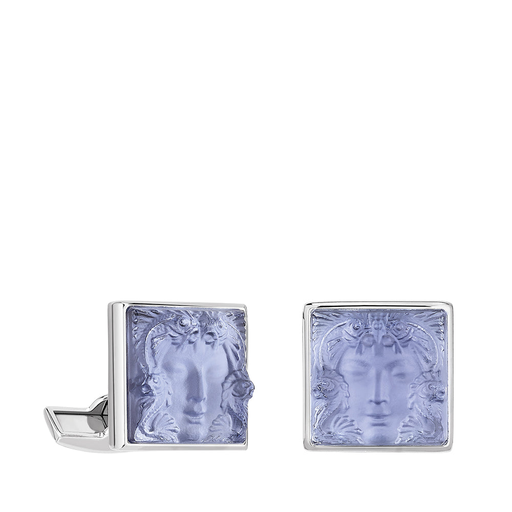 BOUTONS DE MANCHETTES ARÉTHUSE - CRISTAL BLEU SAPHIR, FINITION PALLADIUM