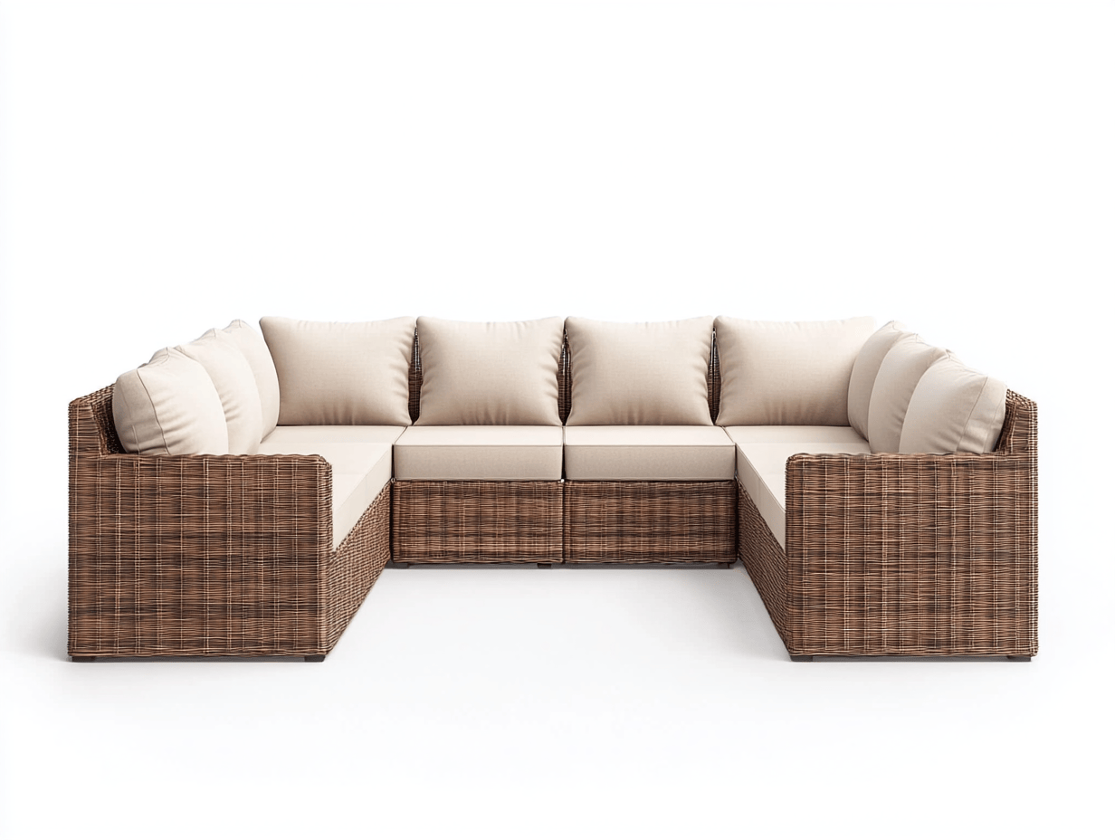 Set de Sofá Modular de 7 Piezas de Ratán Sintético y Cojines de Poliéster Beige
