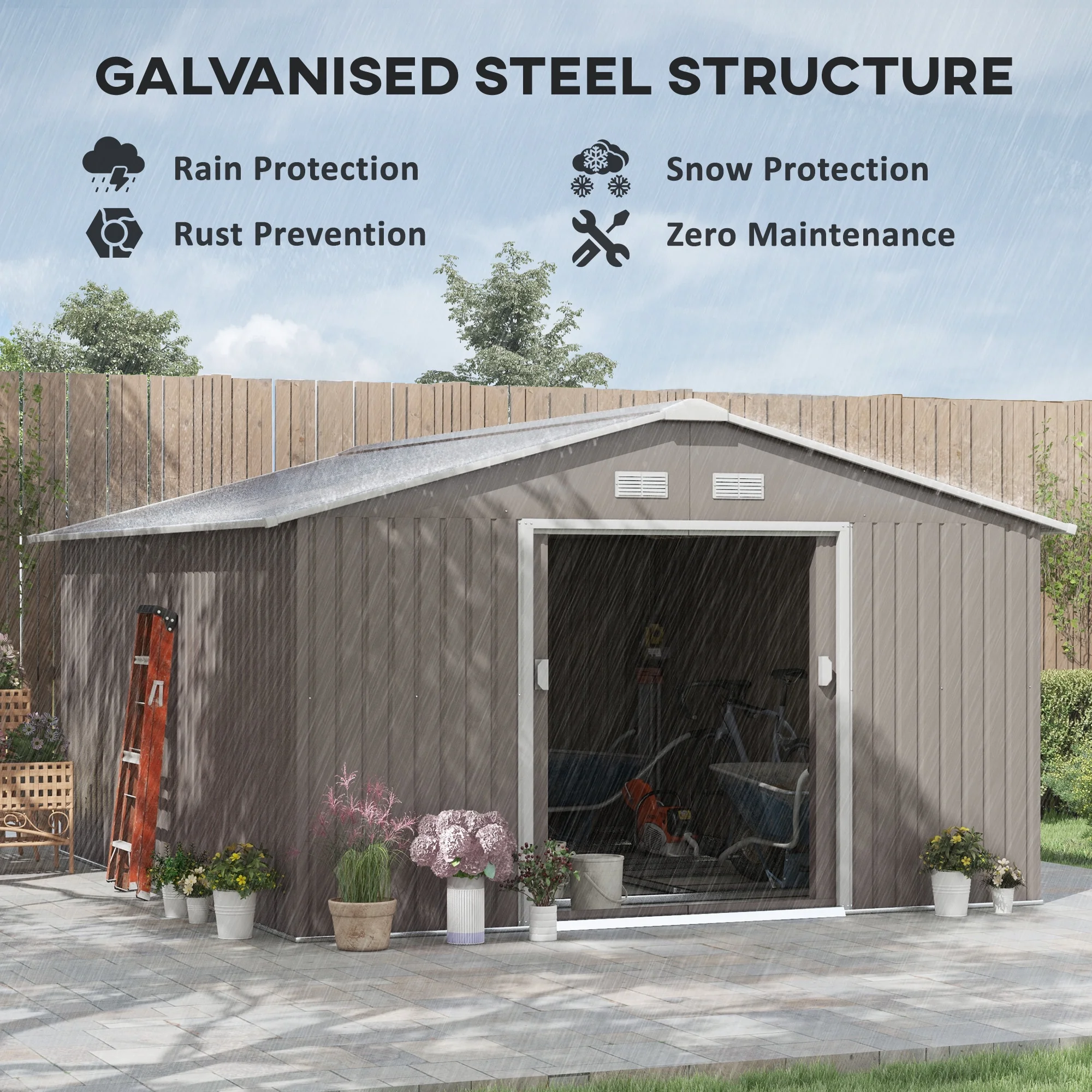 Outsunny 7' x 4' Metal Storage Shed Organizer, Garden Tool House with 4 Vents and 2 Sliding Doors for Backyard, Patio, Garage, Lawn, Dark Gray - Image 76