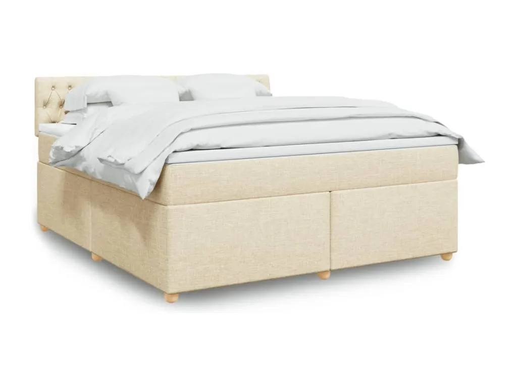 Cama box spring con colchón tela color crema 180x200 cm exk3520724