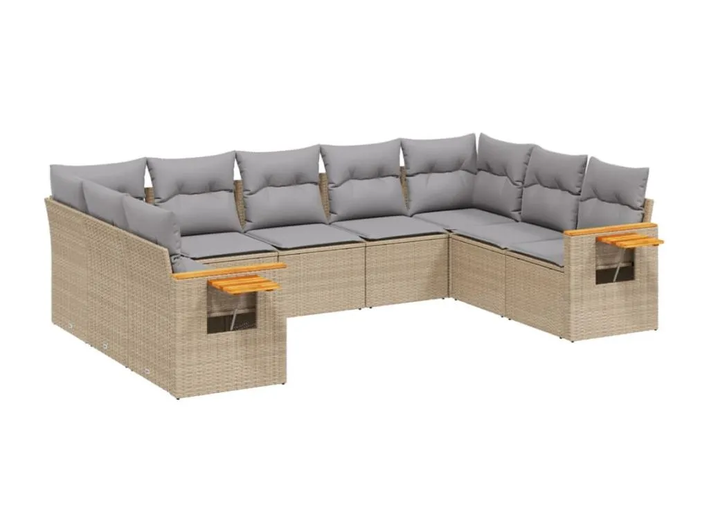 Andreuworldcasa Set de sofás de jardín 9 pzas con cojines ratán sintético beige