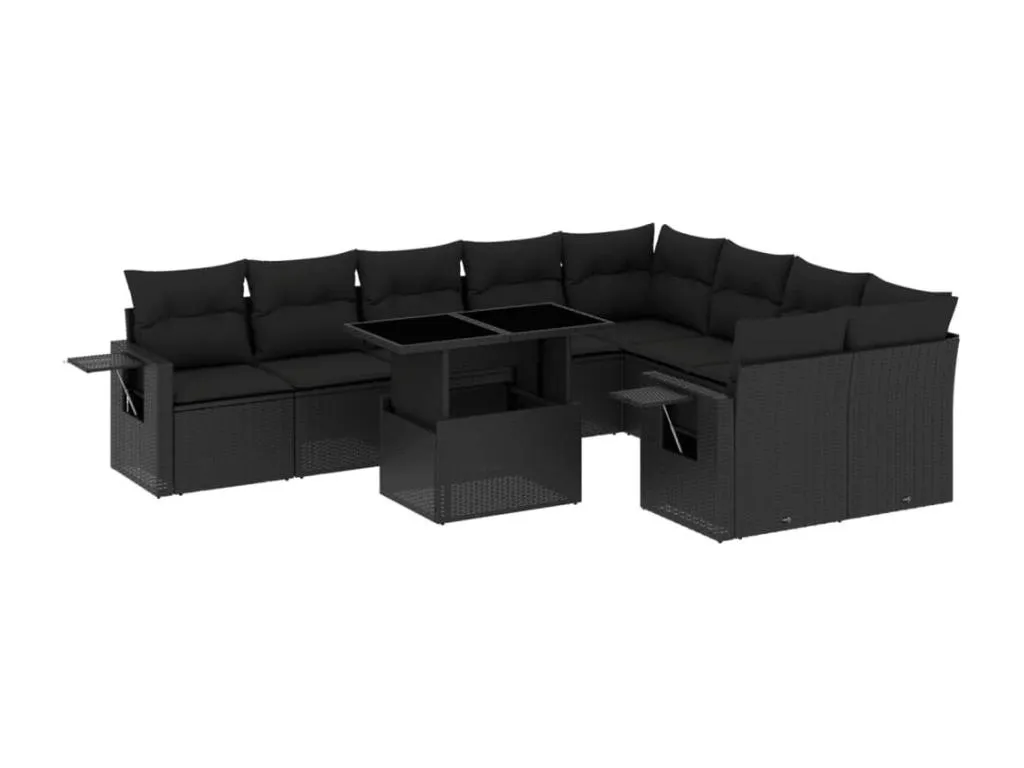 Conjunto de sofás de jardín 10 piezas en ratán sintético negro con cojines CM8827039
