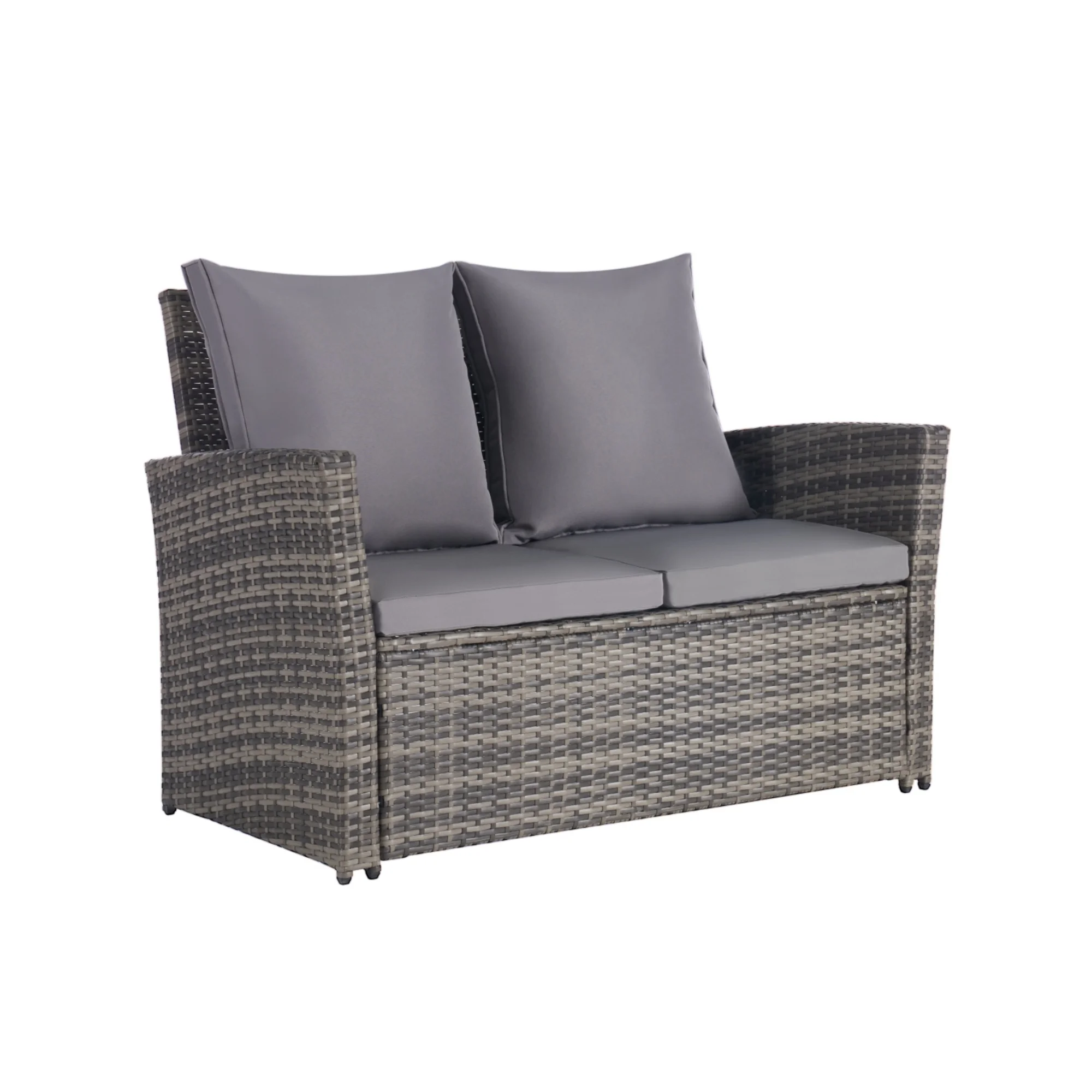 4 Pieces Outdoor Patio Furniture Sets Garden Rattan Chair Wicker Set, Poolside Lawn Chairs with Tempered Glass Coffee Table Porch Furniture - Image 2