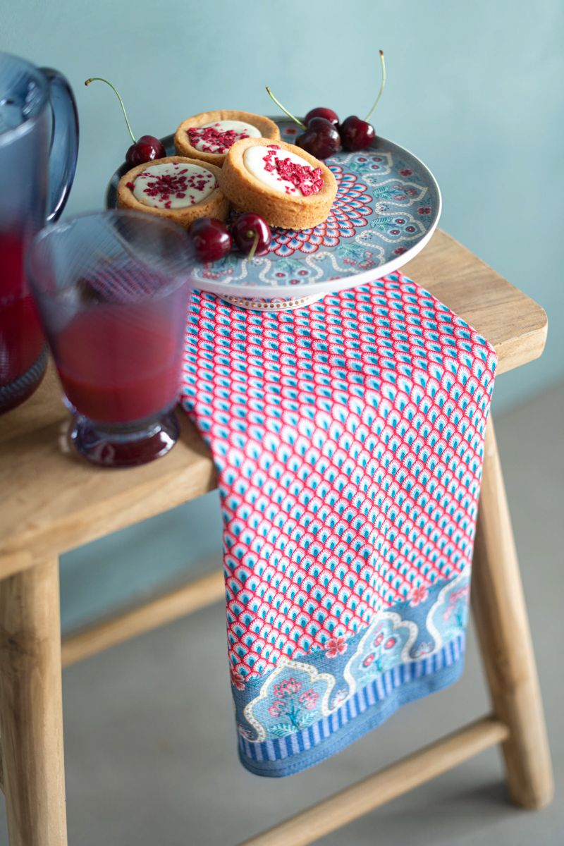 Flower Festival Tea Towel Red/Blue