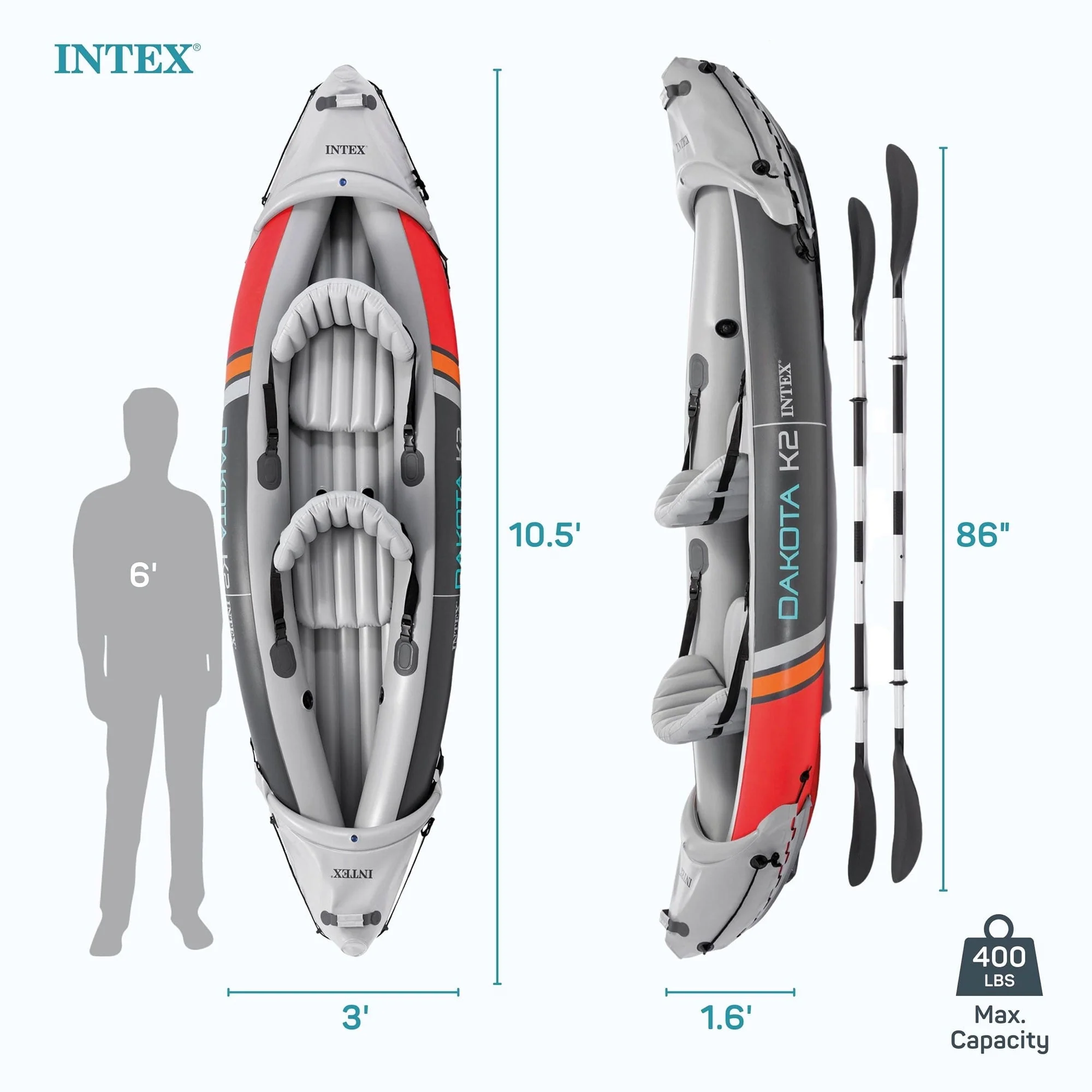 Intex Dakota K2 2 Person Inflatable Kayak & Accessory Kit w/Oars & Pump - Image 5