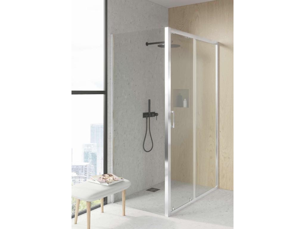 Mampara De Ducha Angular Cromo F2 - Anti - Cal 1 Fija + 1 Corredera + Lateral Fijo - 70x120cm