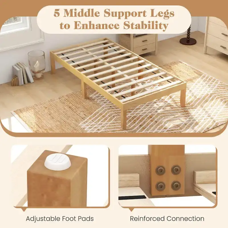 Costway 14-Inch Wooden Platform Bed Frame for Twin, Full, and Queen Sizes with Rubber Support
