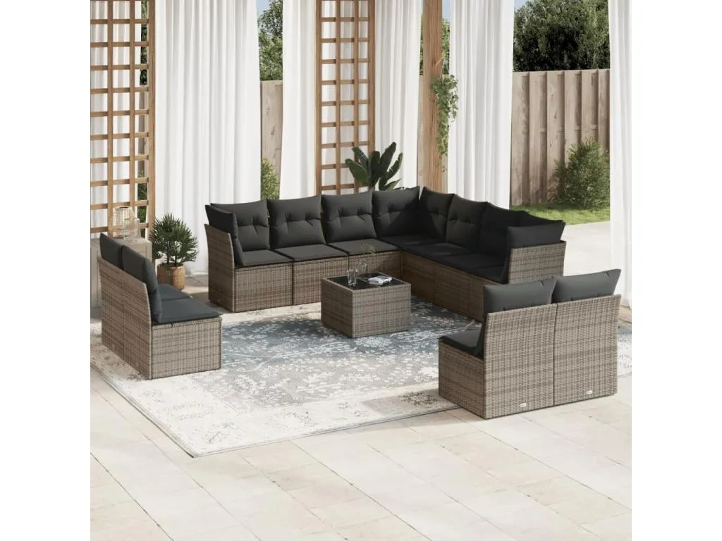 Set de sofás de jardín 12 pzas con cojines ratán sintético gris 21468RUAD
