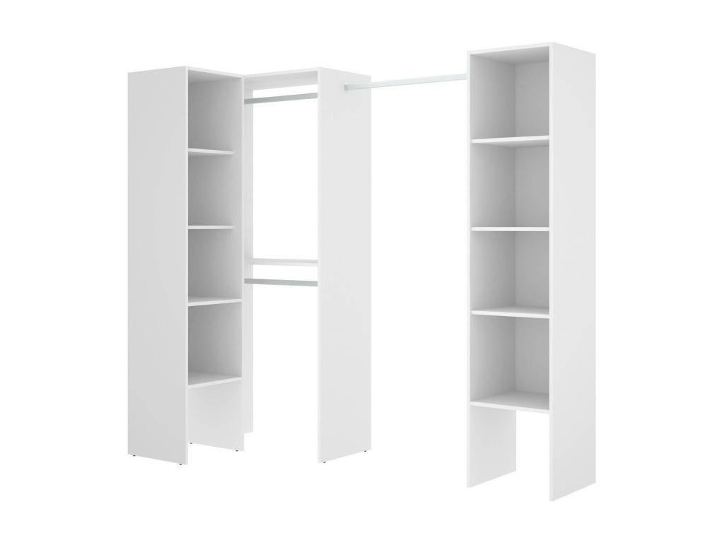 Armario Plose, Estructura para vestidor de esquina, Perchero de esquina abierto, 226x79h186 cm, Blanco