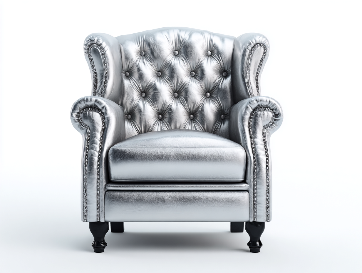 Sillón individual 105×90×100 cm - cuero plateado - estilo clásico capitoné