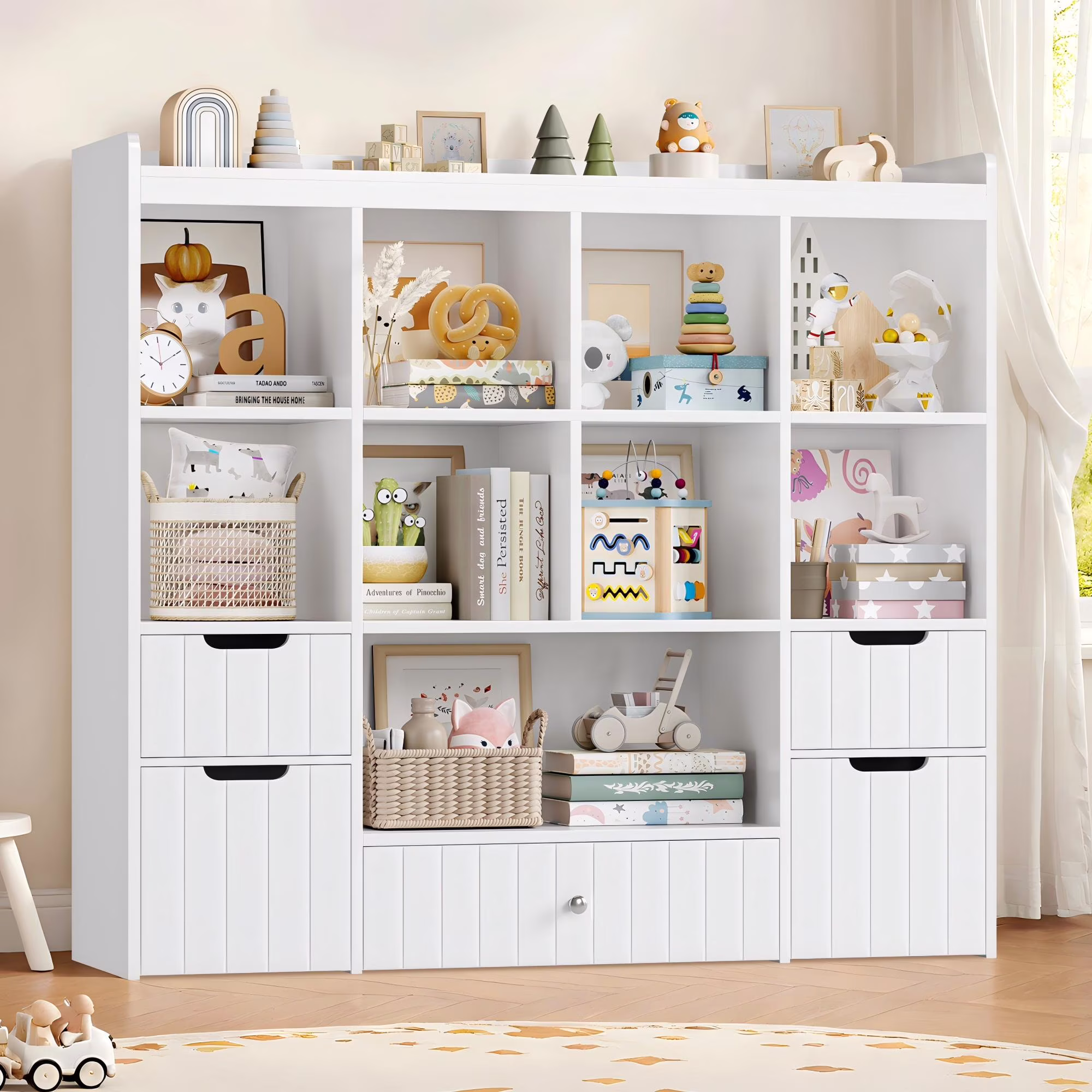 Homfa Kids Toy Storage Organizer with Cubby, Kids Toy Storage Chest with Removable Drawers, Kids Bookcase for Playroom Bedroom Living Room, Pink - Image 3
