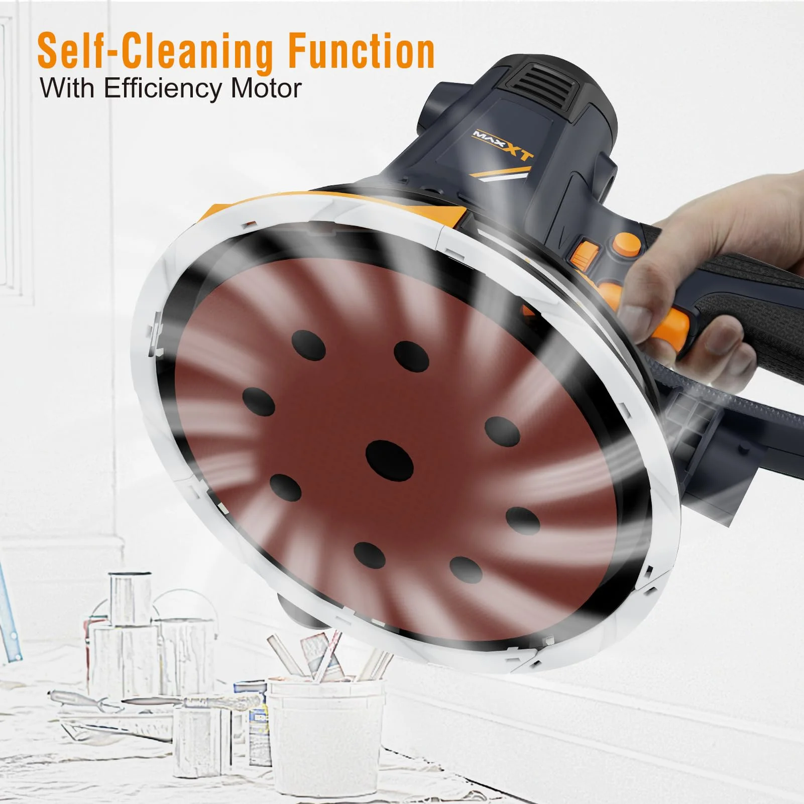 POVANLI 780W Electric Drywall Sander with Vacuum Dust Collection, 6.5A Motor Dustless Floor Sander with Variable Speed 900-1800RPM, LED Light, Extendable & Foldable Handle Yellow+Black - Image 18
