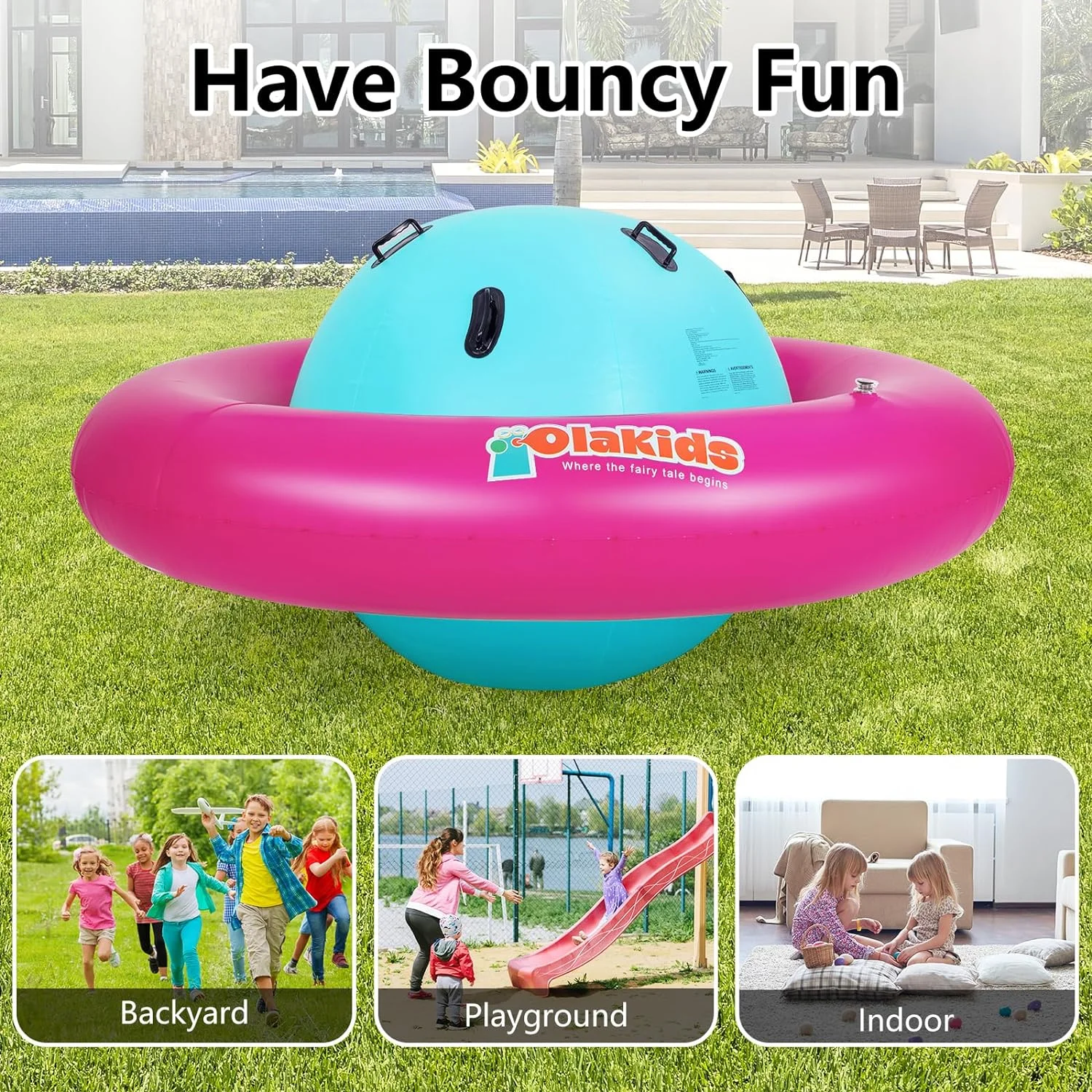 OLAKIDS 8FT Inflatable Dome Rocker Bouncer, Outdoor Kids Giant Roll and Play Seesaw Rocker with 6 Secure Handles, Max Weight 250 LBS, Toddlers Climbing Toy Backyard Play Center Equipment - Image 10