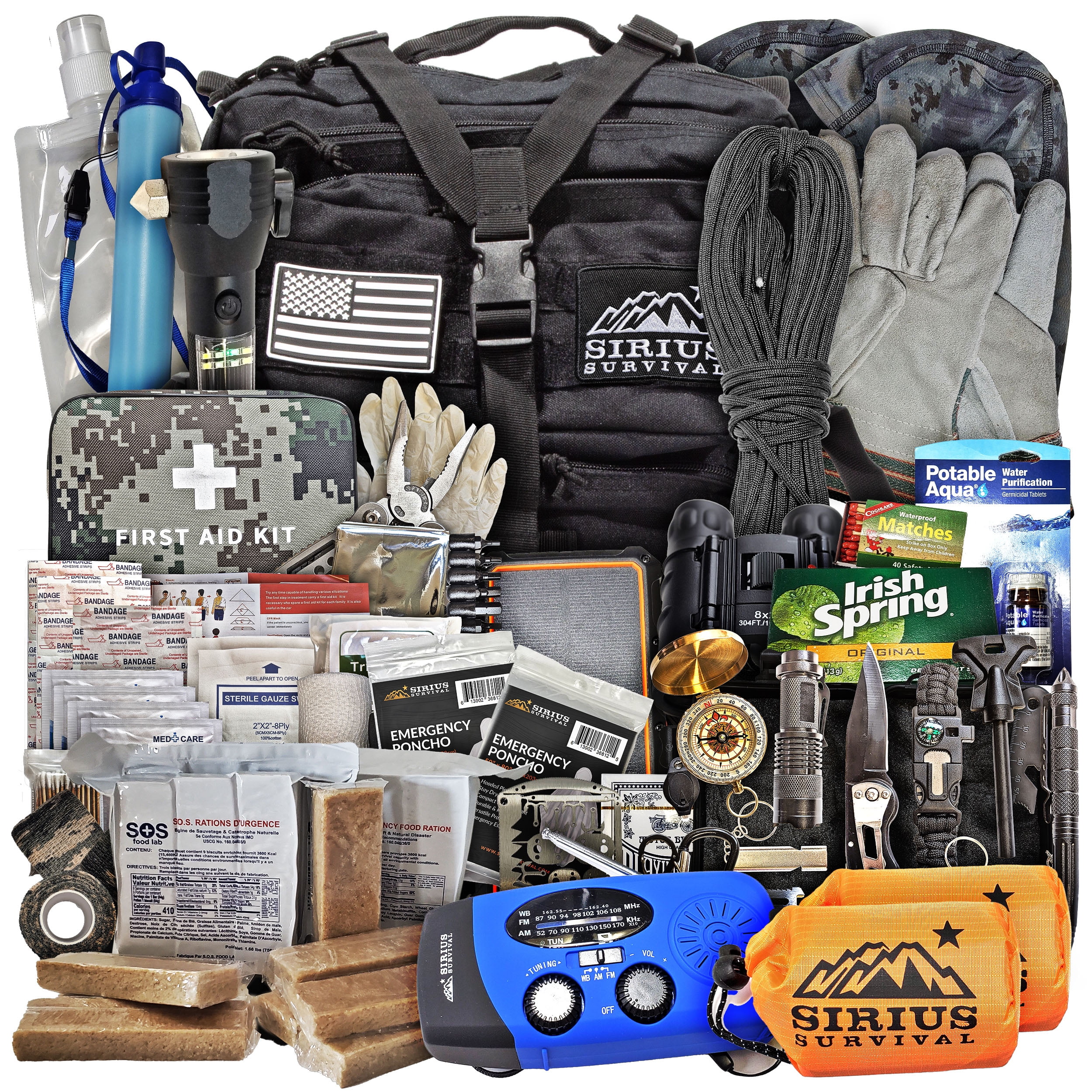 Pre-Packed Emergency Survival Kit/Bug Out Bag for 2 - Over 175 Total Pieces of Disaster Preparedness Supplies for Hurricanes, Floods, Earth Quakes & Other Disasters, Black - Image 2