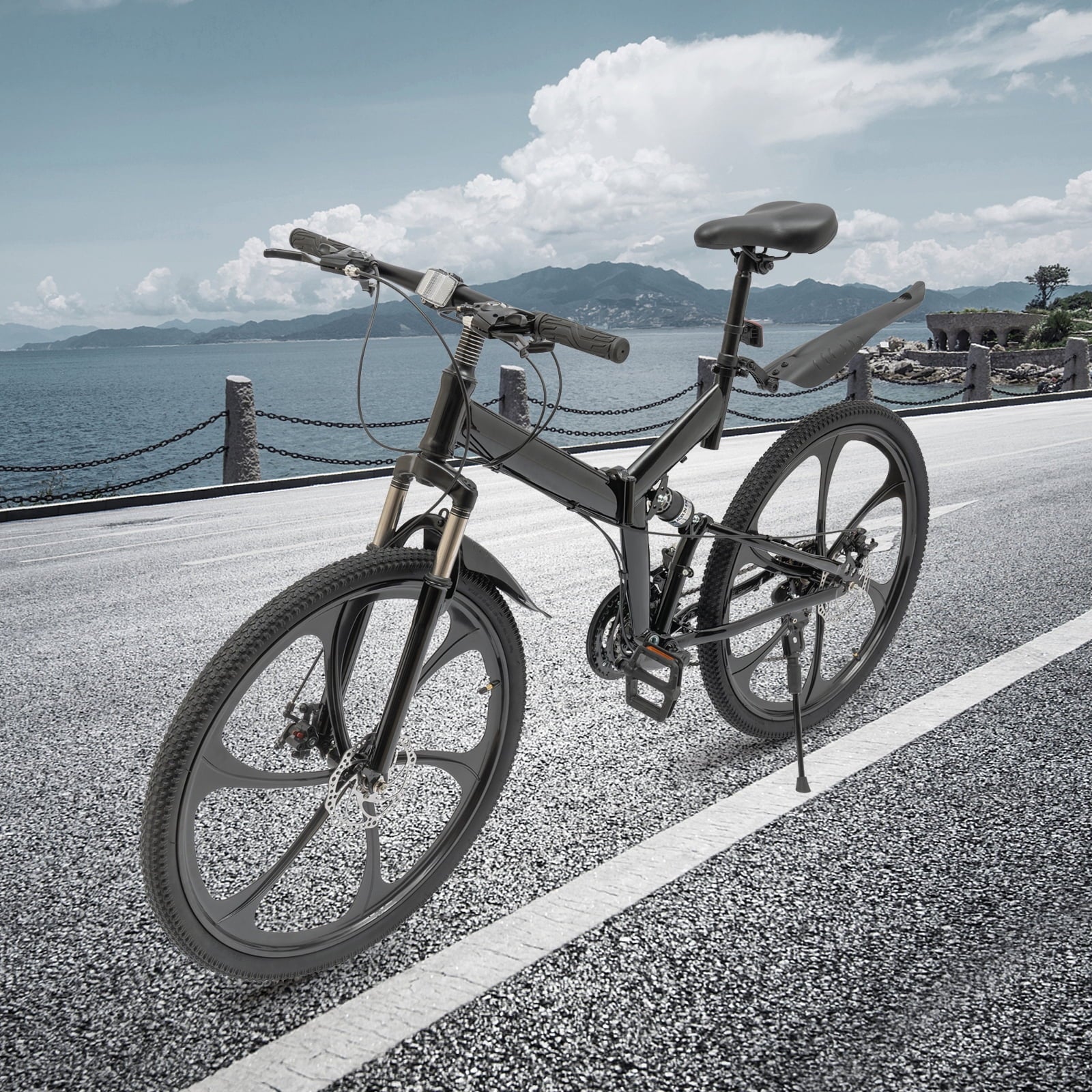 Aiqidi 26 Inch 21 Speed Full Suspension Folding Mountain Bike, Black - Image 2 Aiqidi 26 Inch 21 Speed Full Suspension Folding Mountain Bike, Black - Image 2