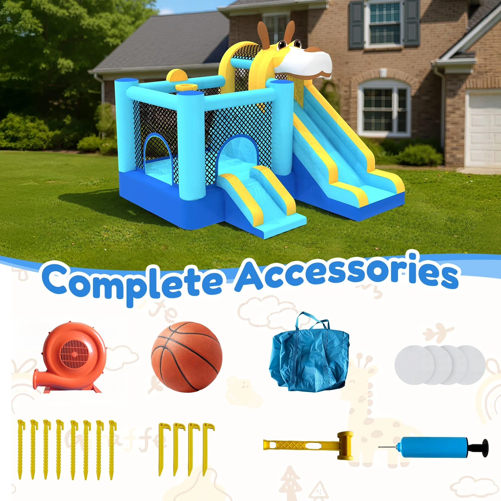 Mukidy 114''x 114'' x 92.5'' Inflatable Bounce Houses for Kids 3-10 with Blower Double Slide and Ball Pit/Indoor Bouncy House, PVC, Child, Teen, Toddler,Blue - Image 11