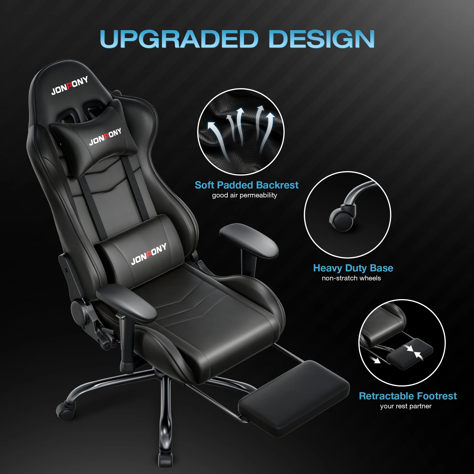 JONPONY Big and Tall 500LBS Gaming Chair, Ergonomic Design, Gamer Chair PU Leather with Footrest and Lumbar Support, High Back Office Chair Support 8 Hours Long Sitting, Computer Chair,Red - Image 62