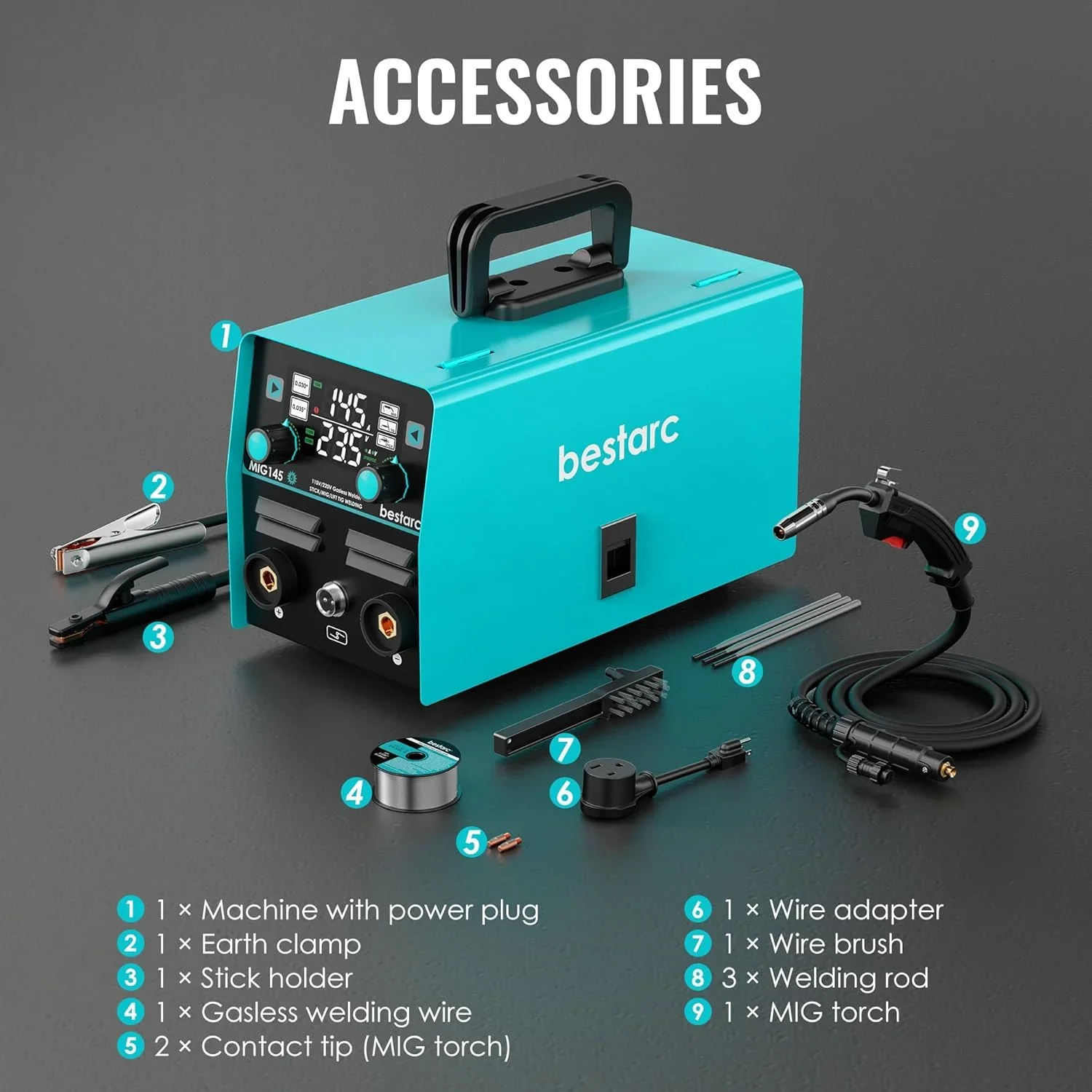bestarc 145A 3-in-1 MIG Welder, 110V/220V - MIG145-9GEN-110/220V, MIG145-1122 - Image 8 bestarc 145A 3-in-1 MIG Welder, 110V/220V - MIG145-9GEN-110/220V, MIG145-1122 - Image 8