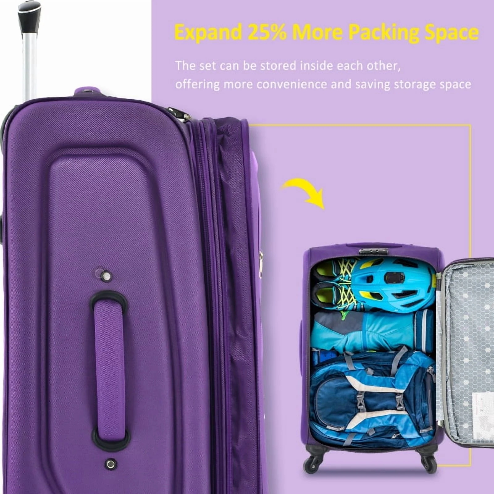 Softside Luggage Expandable 3 Piece Set Suitcase Upright Spinner Softshell Lightweight Luggage Travel Set - Image 50