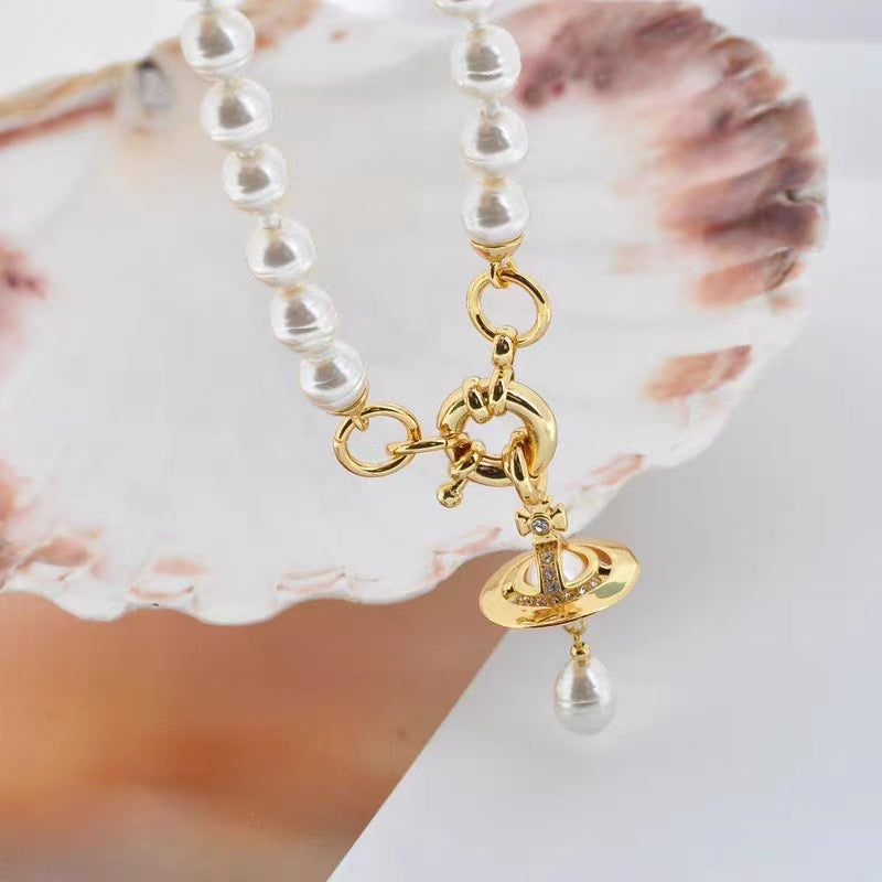 Vivienne Westwood Saturn Pendant Baroque Pearl Necklace - Original Replica Club