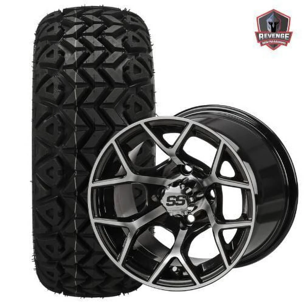 12" Ninja Machined Black Golf Cart Wheels and Tires Combo (20x10 - 12) Set of 4