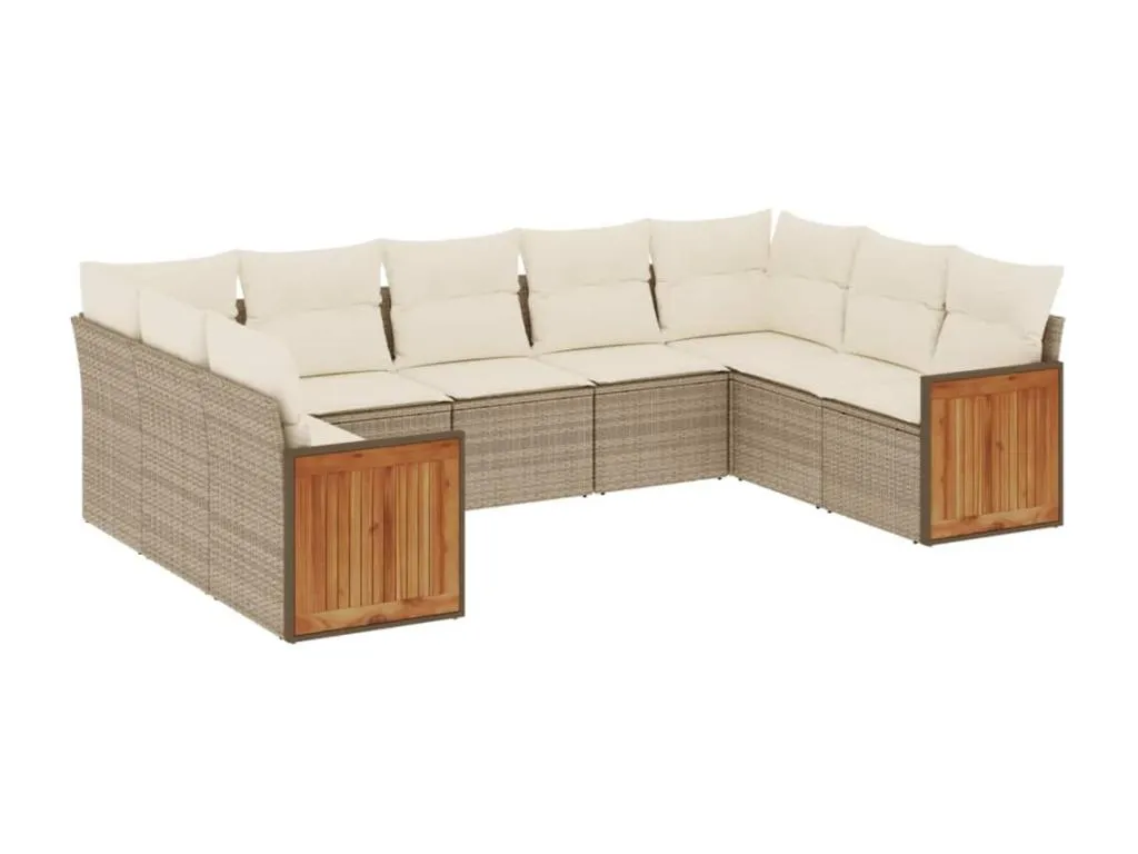Set de sofás de jardín 9 pzas con cojines ratán sintético beige UJME65927