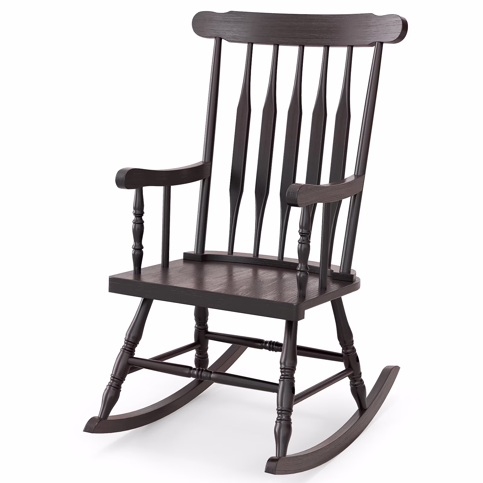 Costway Solid Wood Rocking Chair Porch Rocker Indoor Outdoor Seat Glossy Finish White