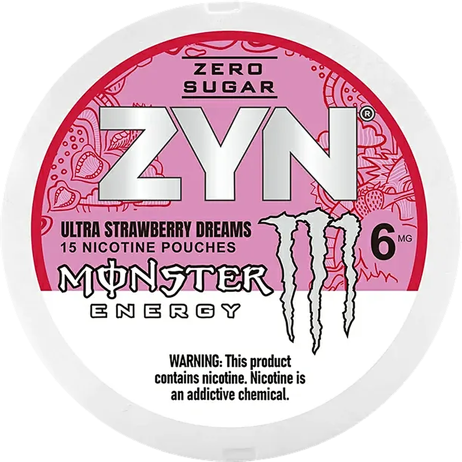 ZYN Ultra Strawberry Dreams 6mg nicotine pouches — Mini Dry Pouch can with 15 normal ultra strawberry dreams pouches