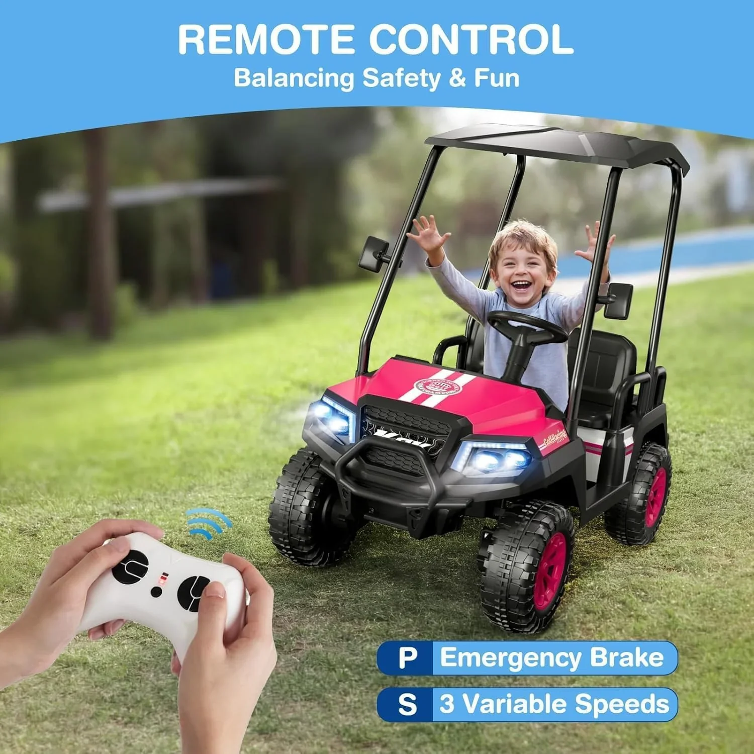 R9 24V Children's Golf Cart with Remote Control Removable Awning
