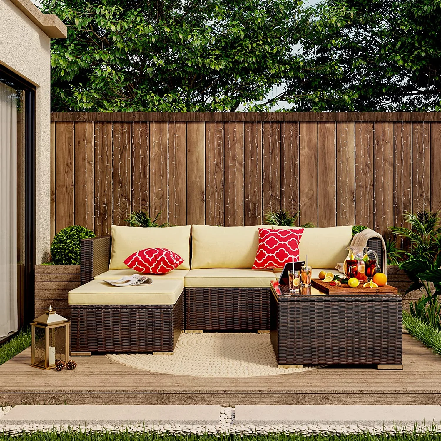 Aiho 7-Piece Rattan Patio Furniture Set , Outdoor Sectional Furniture Set for Patio, Garden, Backyard, Grey - Image 30