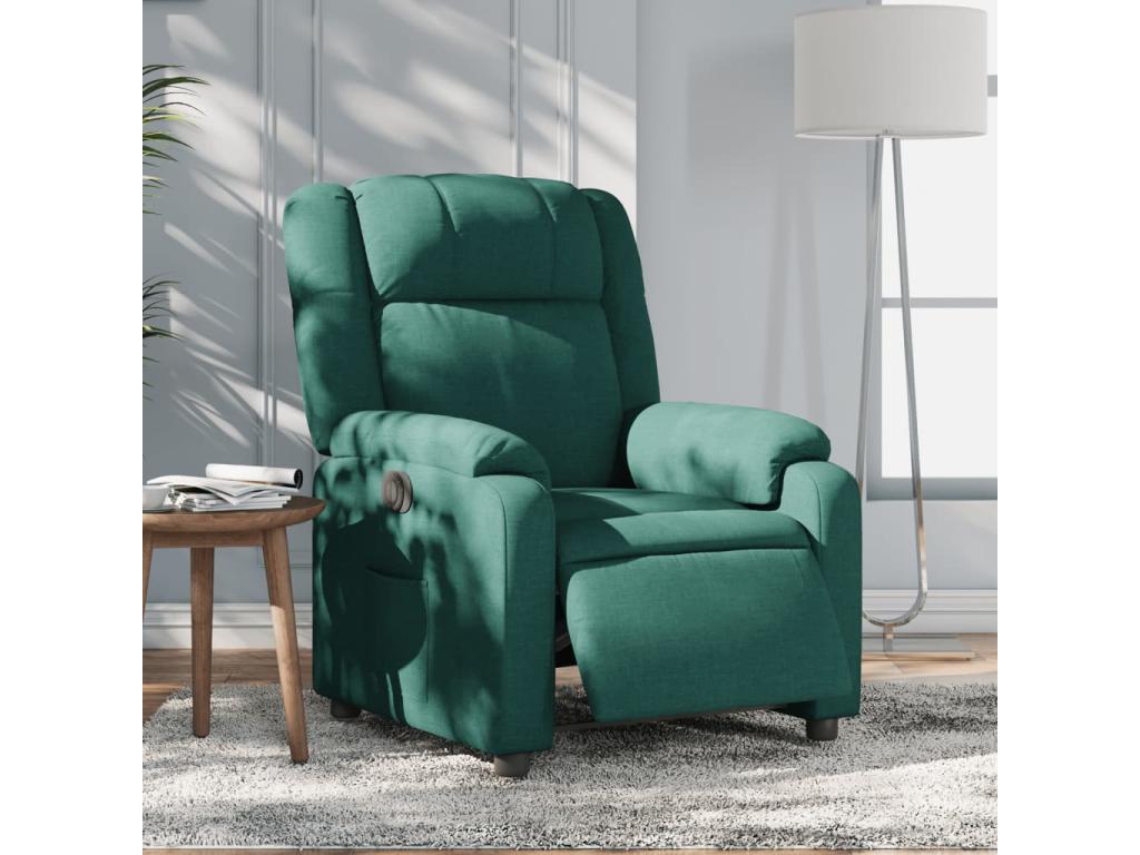 Sillón reclinable eléctrico tela verde oscuro
