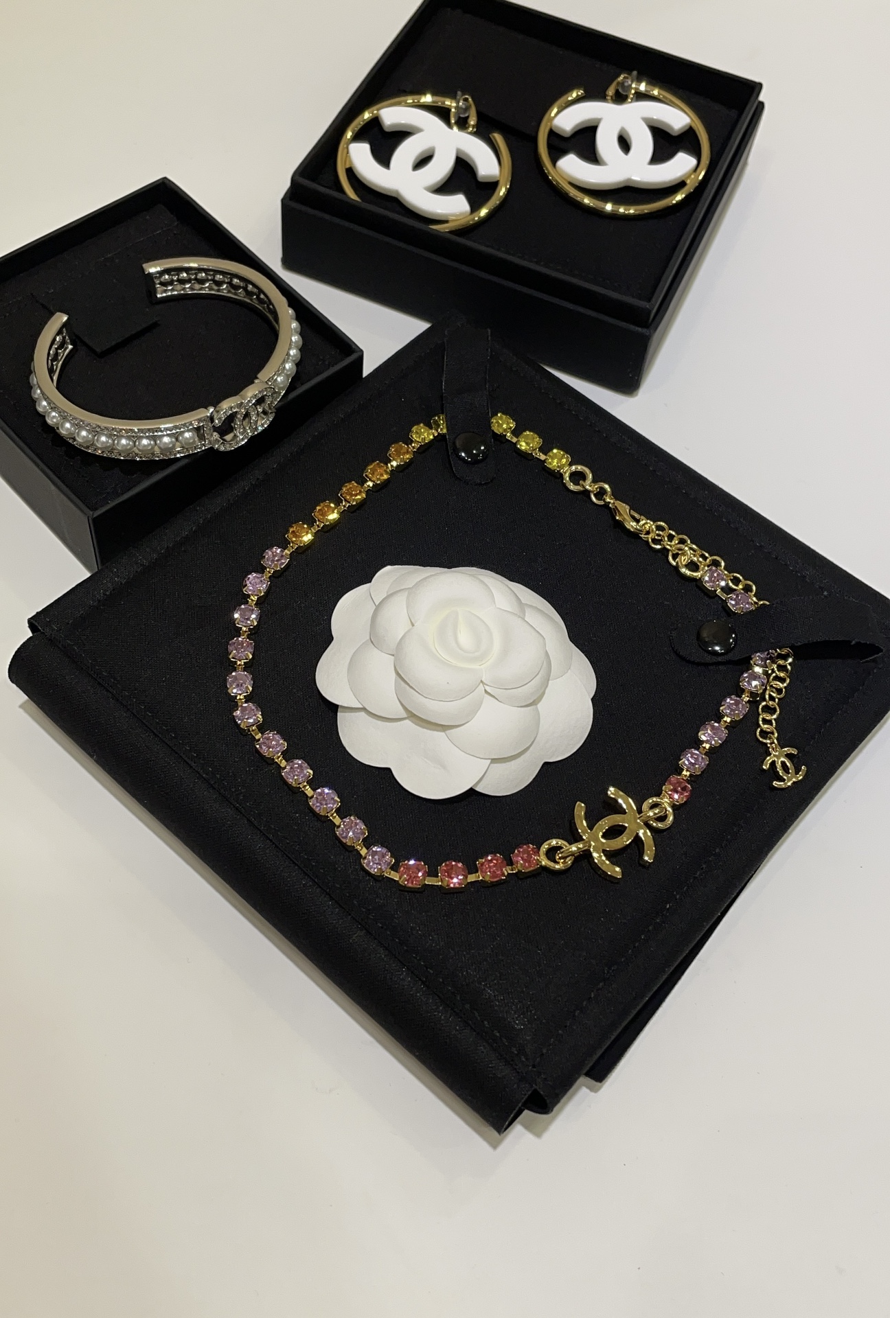 Chanel 24S CC Pearls Silver Cuff Bangle Bracelet - Original Replica Club