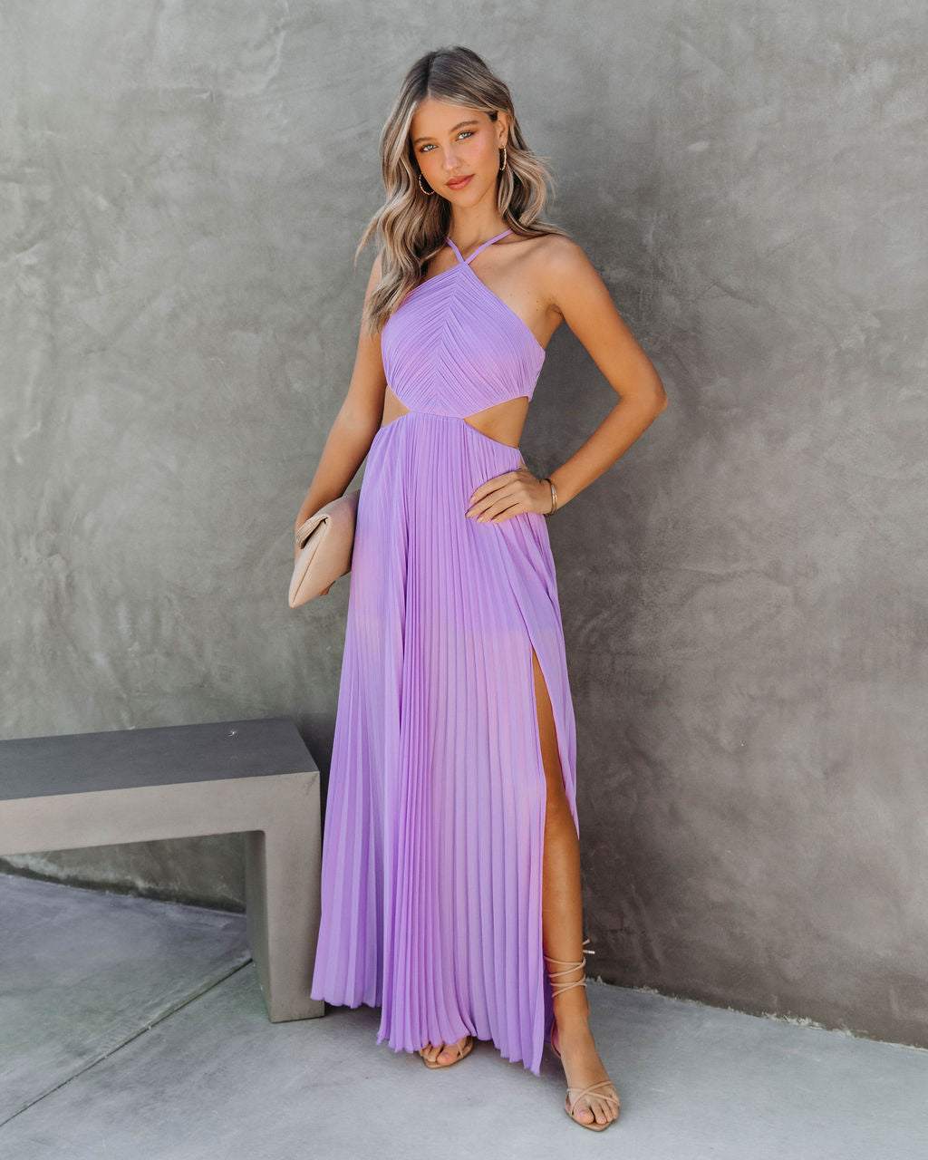 Jasmina Pleated Cutout Side Maxi Dress - Lilac - Se7enfashion