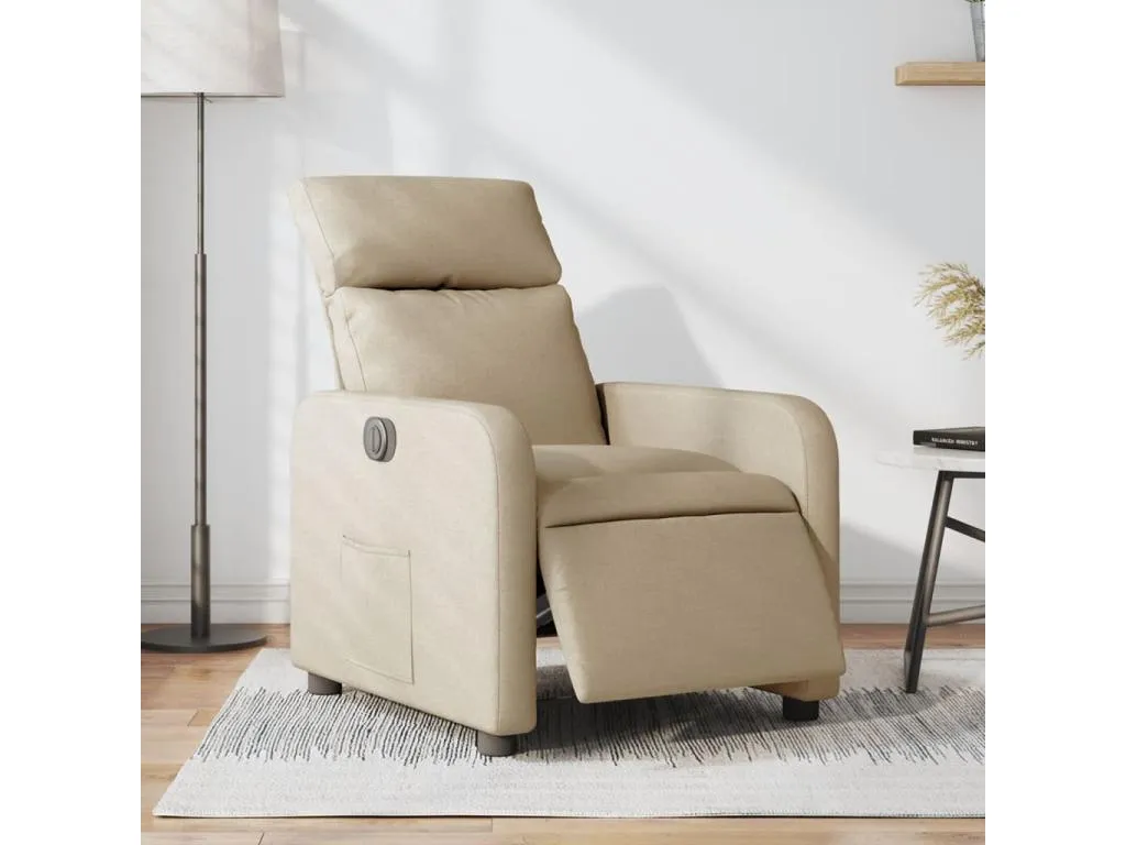 Sillón reclinable eléctrico de tela crema