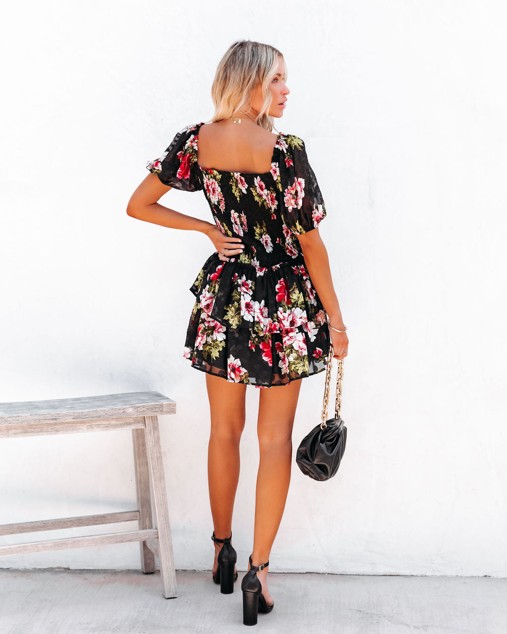 Ready For Romance Embossed Smocked Floral Mini Dress - FINAL SALE - Se7enfashion