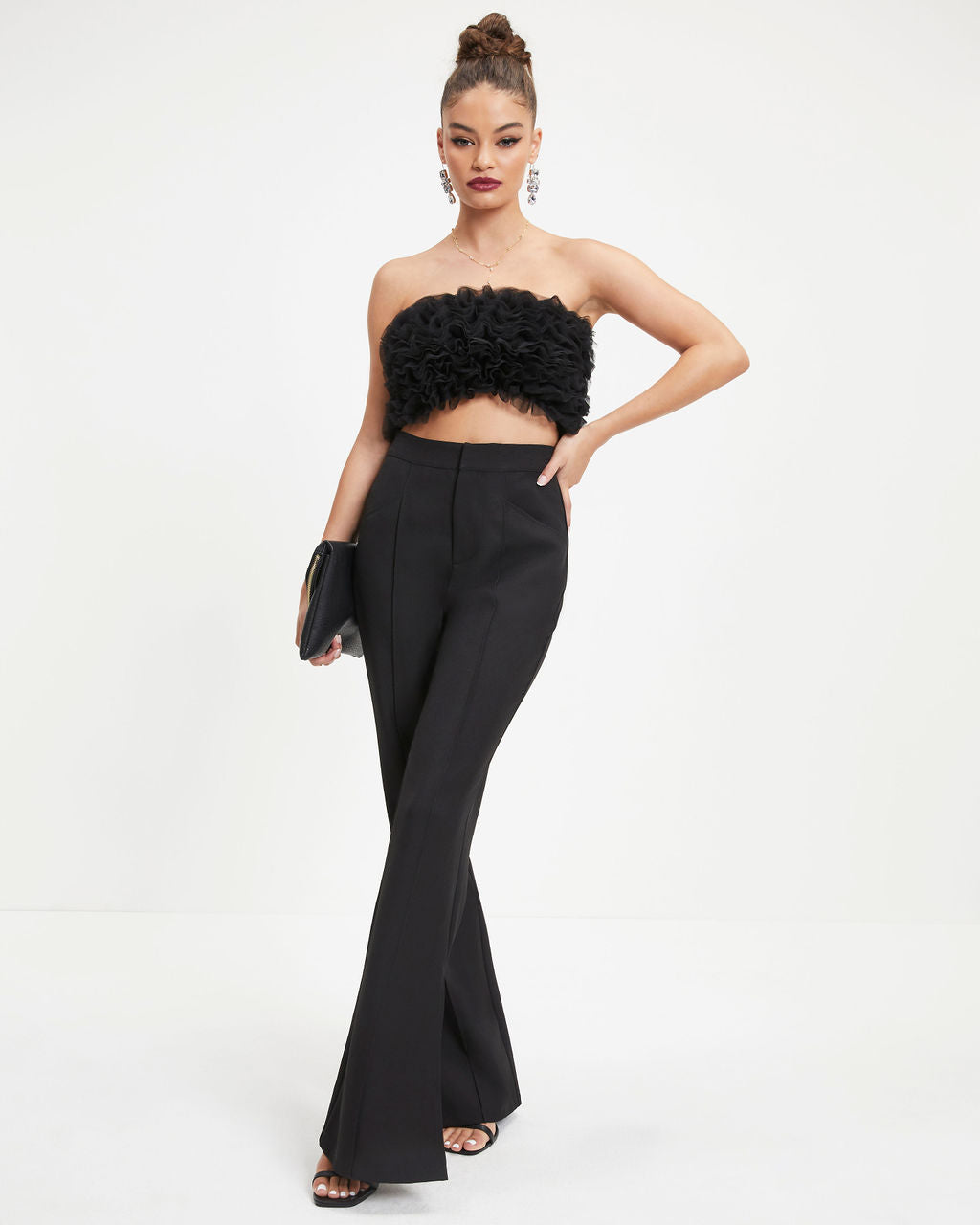Black Swan Strapless Tulle Crop Top - Black - Se7enfashion