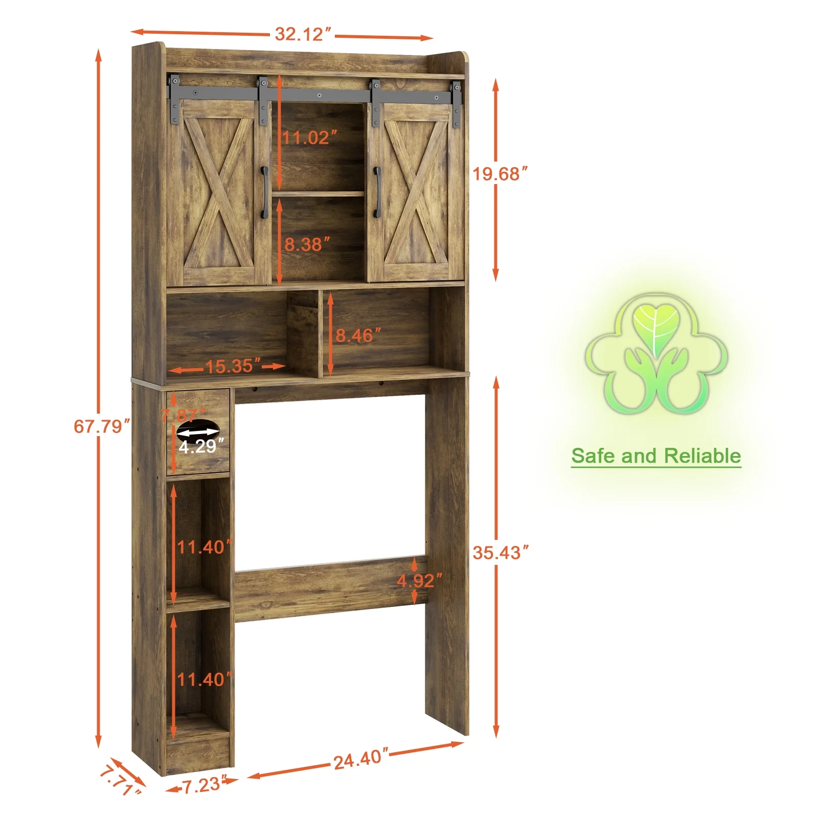 Over The Toilet Storage Cabinet, Farmhouse Storage Cabinet Over Toilet with Sliding Doors-Home Space-Saving Toilet Rack, for Bathroom, Restroom, Laundry - Image 24