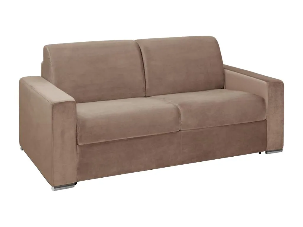 Sofá-cama de 3 plazas con apertura exprés de terciopelo Jmmhogar - Beige - Cama de 140 cm - Colchón de 14 cm
