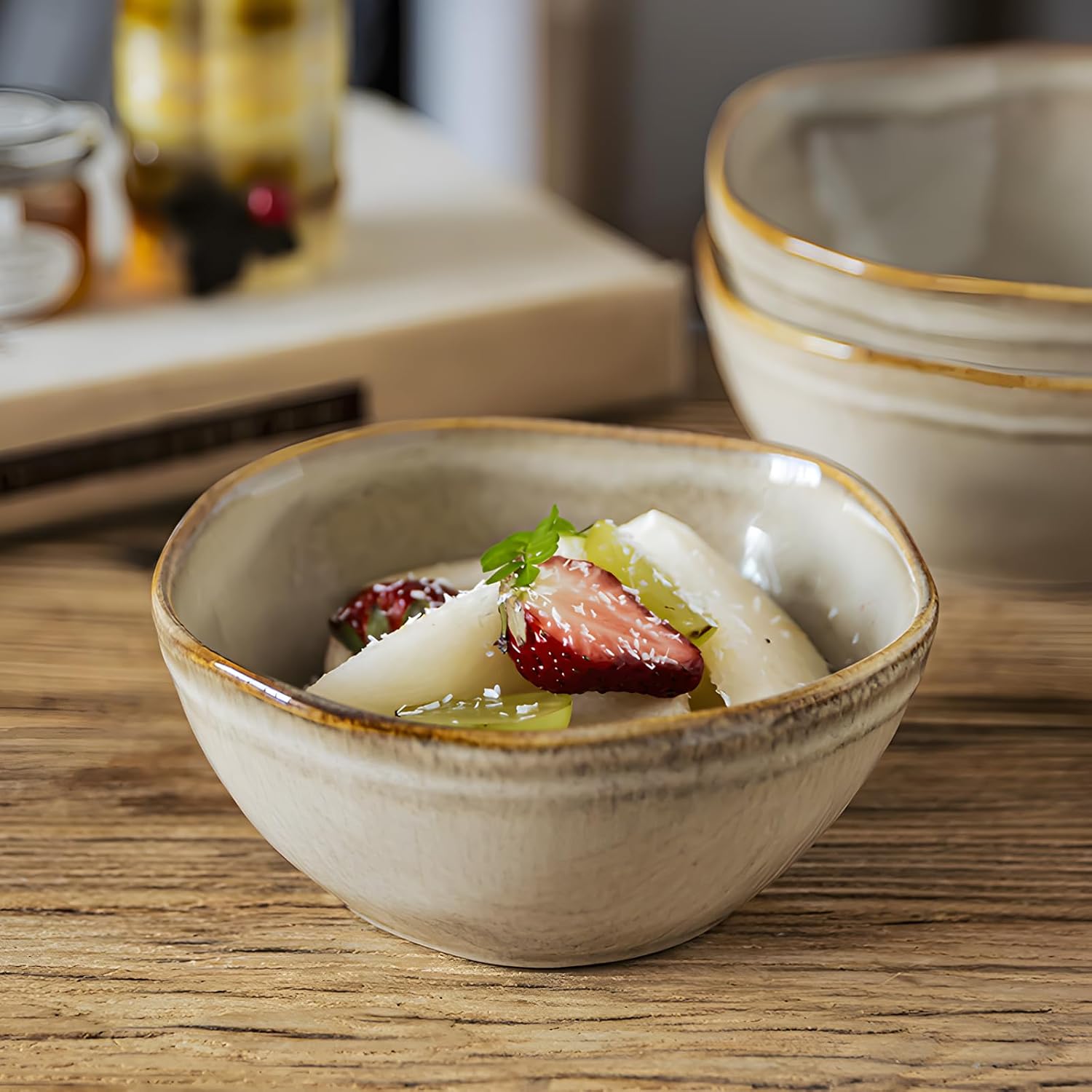 4 Pack Retro Ceramic Bowls, 5.3 Inch Japanese Small Handmade Bowl For Soup, Salad, Rice, Cereal, Breakfast, Dinner, Serving, Oatmeal - Microwave, Dishwasher Safe Eating and Kitchen
