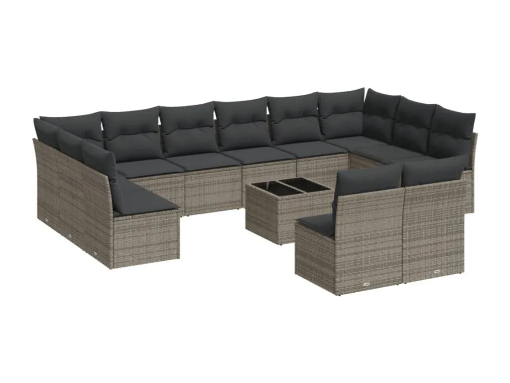 Set sofás de jardín con cojines 13 piezas ratán sintético gris ZSTV00935