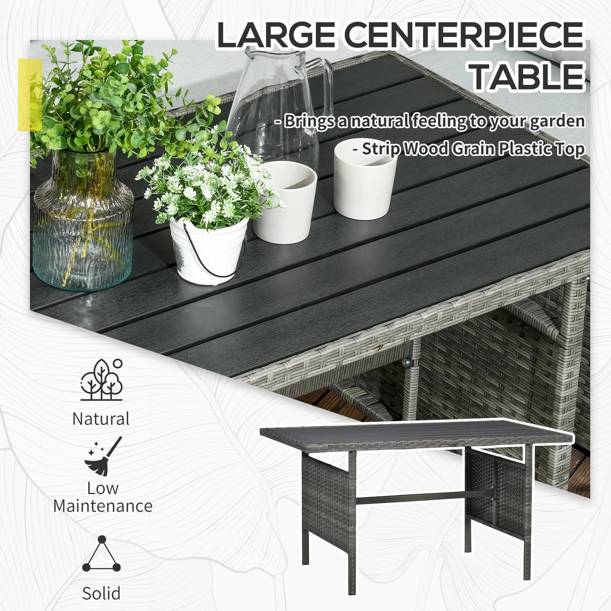Resenkos Wicker Outdoor Patio Furniture Set, L-Shaped 7 Pieces Outdoor Dining Sectional Sofa, Gray - Image 8